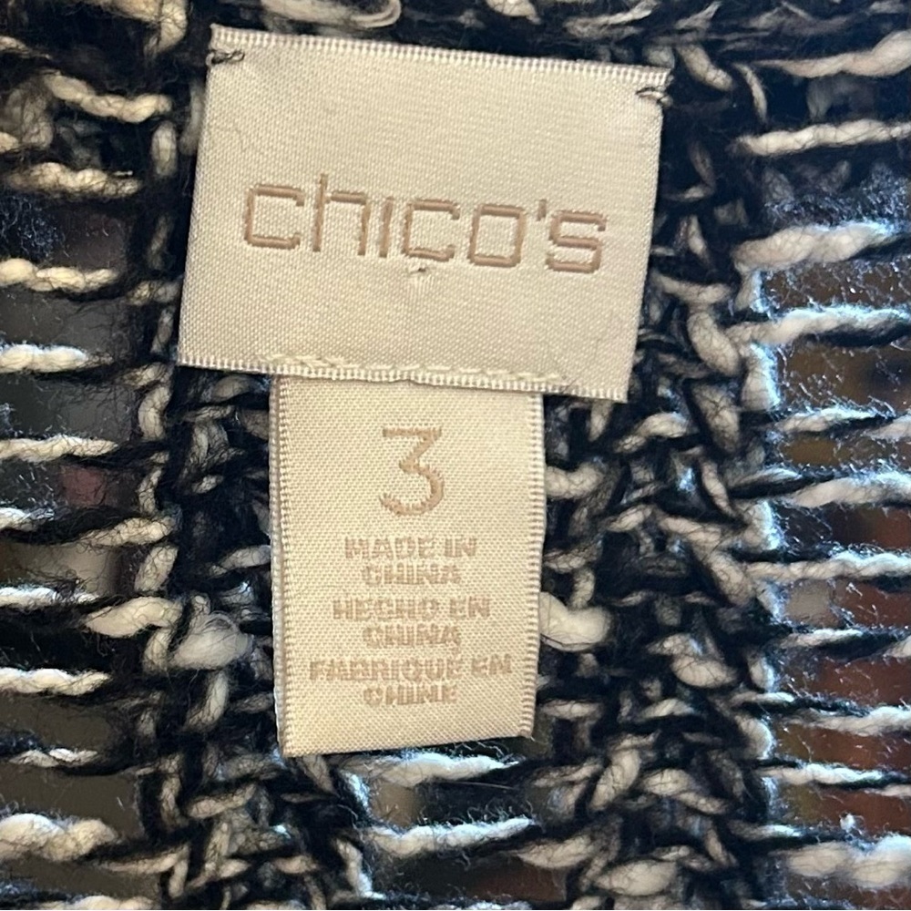 Chico’s Black White Knitted Sweater Sleeveless Vest Cardigan Sweater Size 3 - Picture 7 of 8